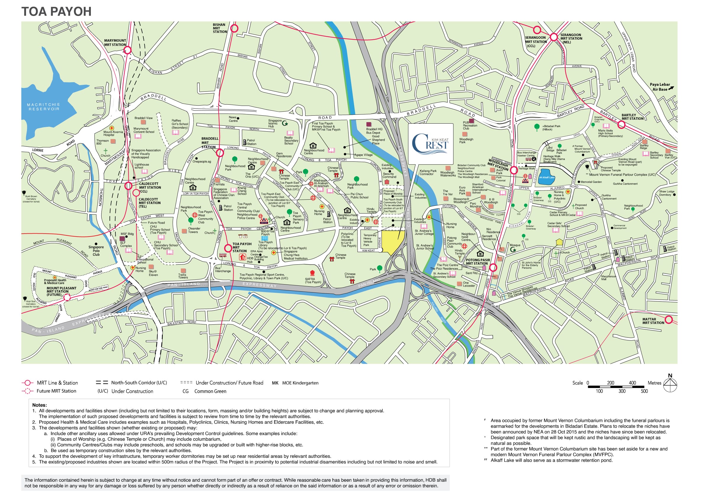 Map of Toa Payoh, showing the location of Kim Keat Crest